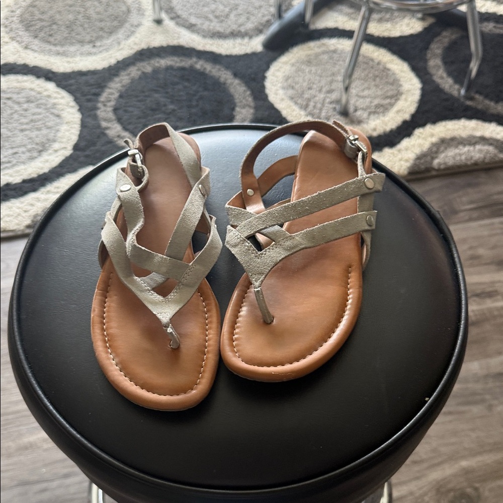 Franco Sarto Silver Strappy Leather Thong Sandals